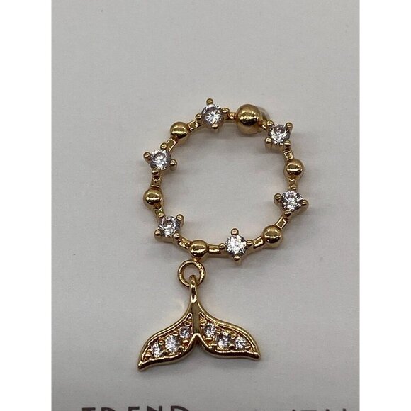 Mermaid Tail Earrings 925 Sterling Sliver 18K Gold Plated Zircon Circle Women’s - Picture 2 of 5